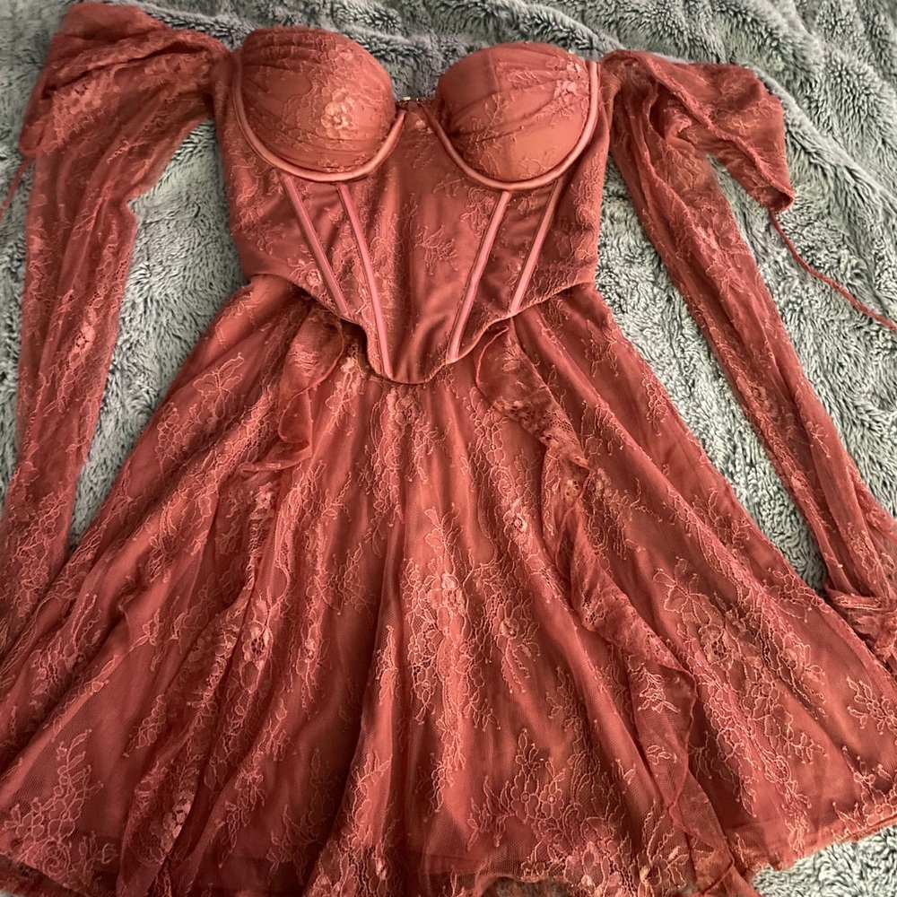 Oh Polly “Ninette” Elegant Lace Long Sleeve Corset Mini Dress. Never worn.